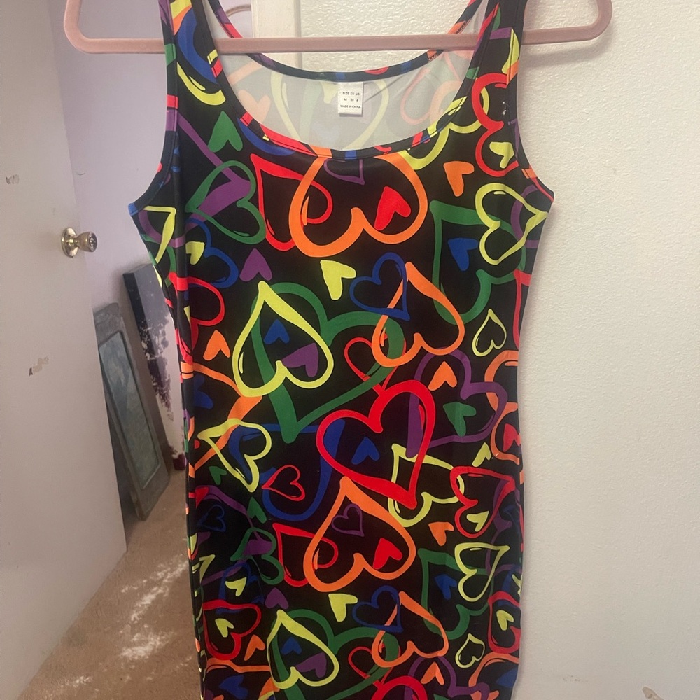 Colorful Heart Print Midi Dress